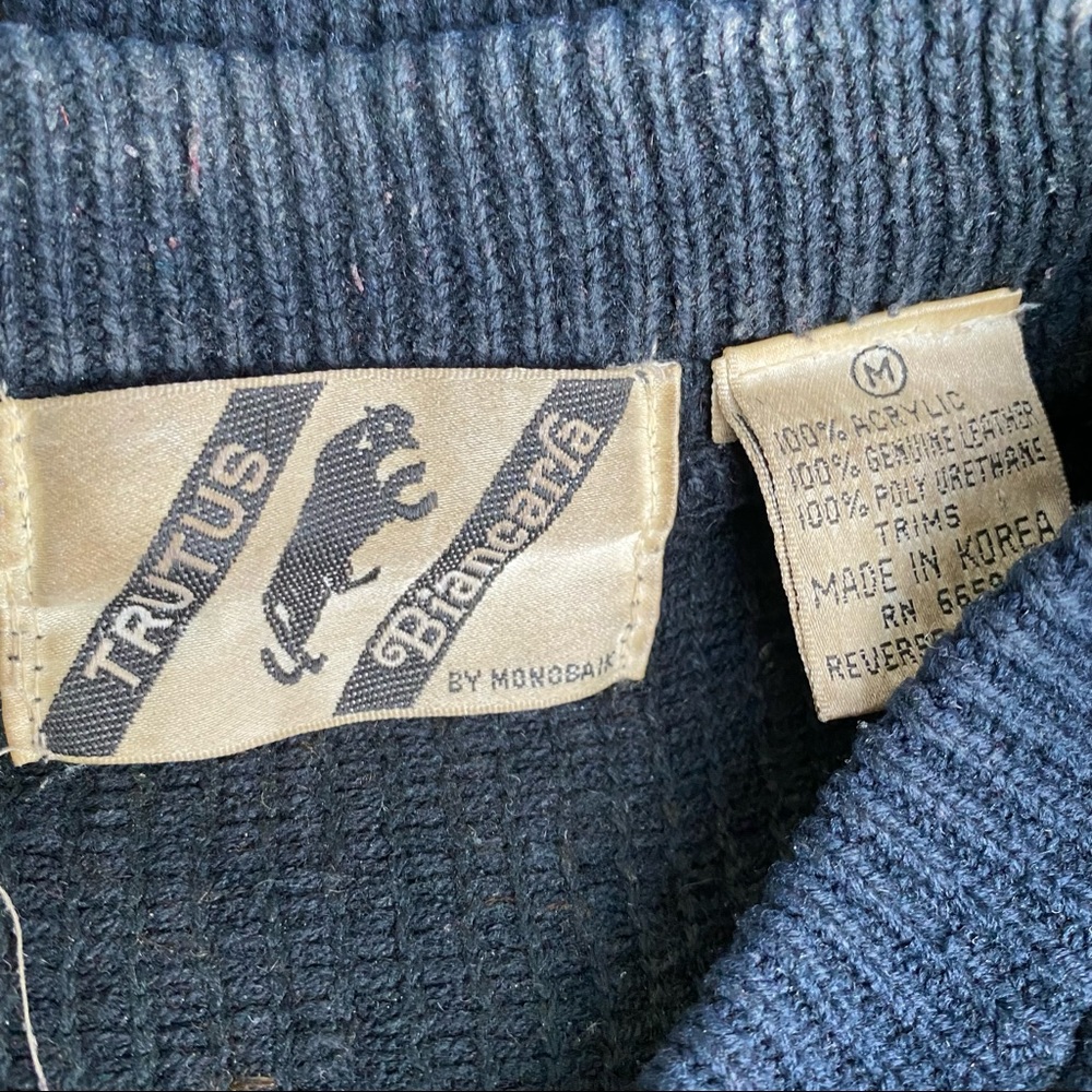 Vintage Thick Knit Sweater With Leather Trim - Picture 13 of 13